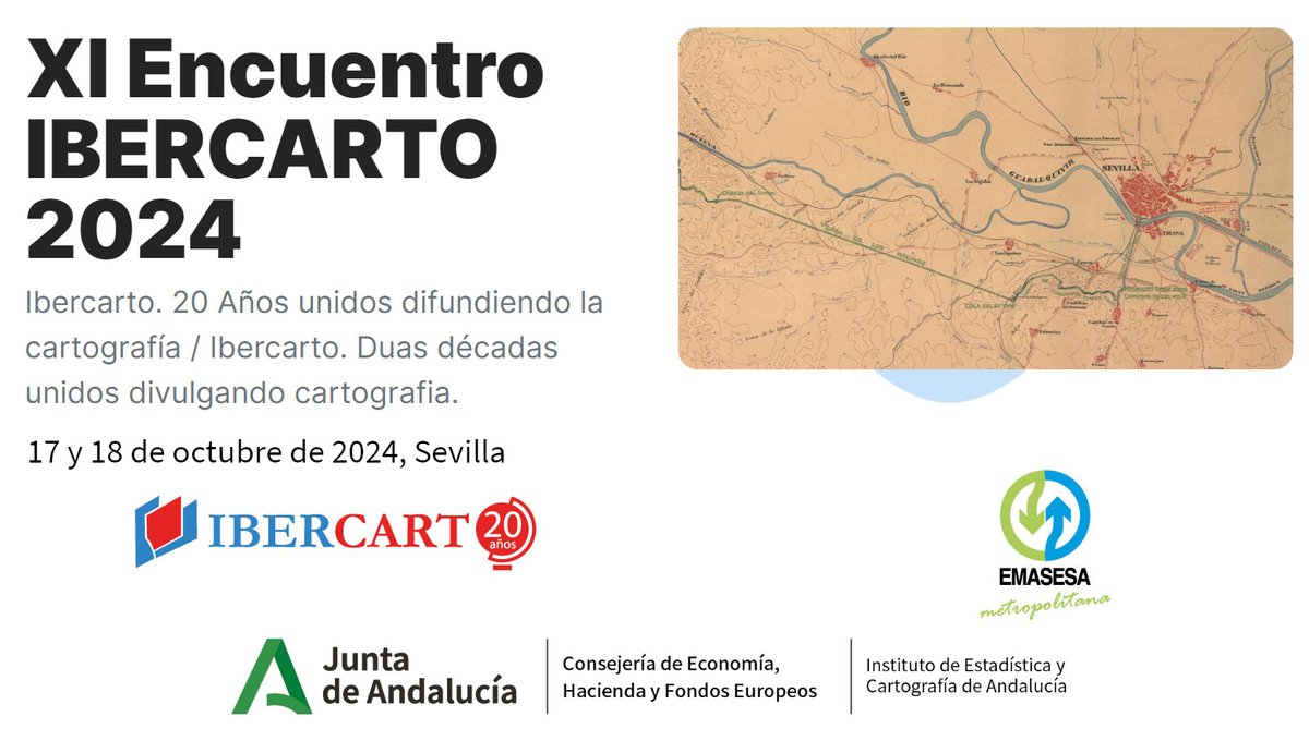 IECA_Andalucia's tweet photo. 📢No te pierdas el XI Encuentro #IBERCARTO 2024 que se celebrará los días 17 y 18 de octubre en #Sevilla en la sede central de @emasesa

Hablaremos de #cartotecas, #cartografía #histórica, #mapas, #planos, #atlas,...
https://t.co/B2G1e9ZaAC #Ibercarto2024 #cartoteca https://t.co/2I93GinGjh