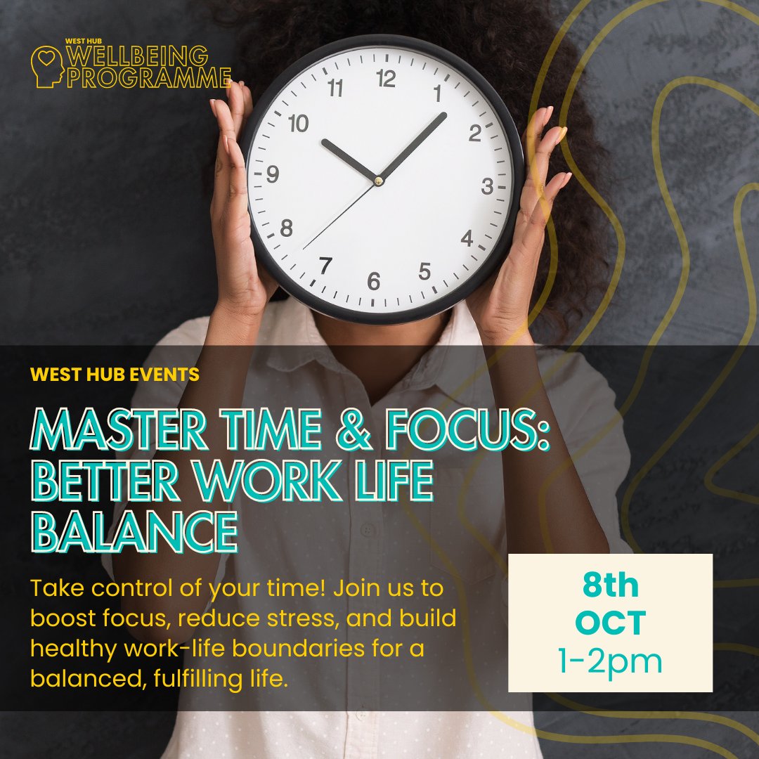 westcamhub's tweet image. 🌟 Just 5 Days to Go! 🌟

We&apos;re excited to welcome you to our Master Time &amp;amp; Focus: Better Work-Life Balance session at the West Hub! 🎉

Join us on 8th October for an empowering workshop delivered by Sam Thorogood. Sam has worked with over 28,000 people globally, including…