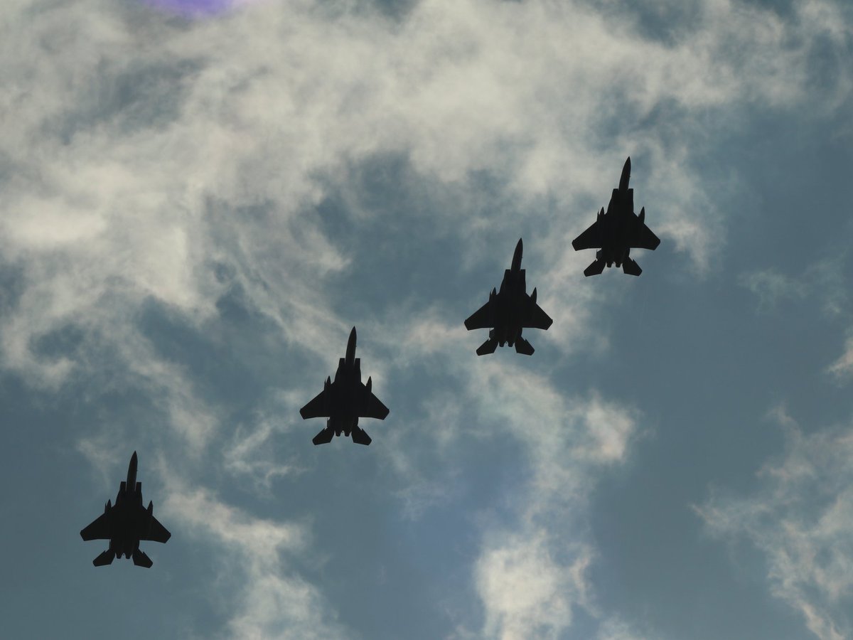 JA01ME's tweet photo. #飛行機を４機一緒に撮りました 
Ｆ-１５×４
Ｔ-４×４
Ｂ-７３７×４
政府専用機×４+１ https://t.co/cBauzexUVw