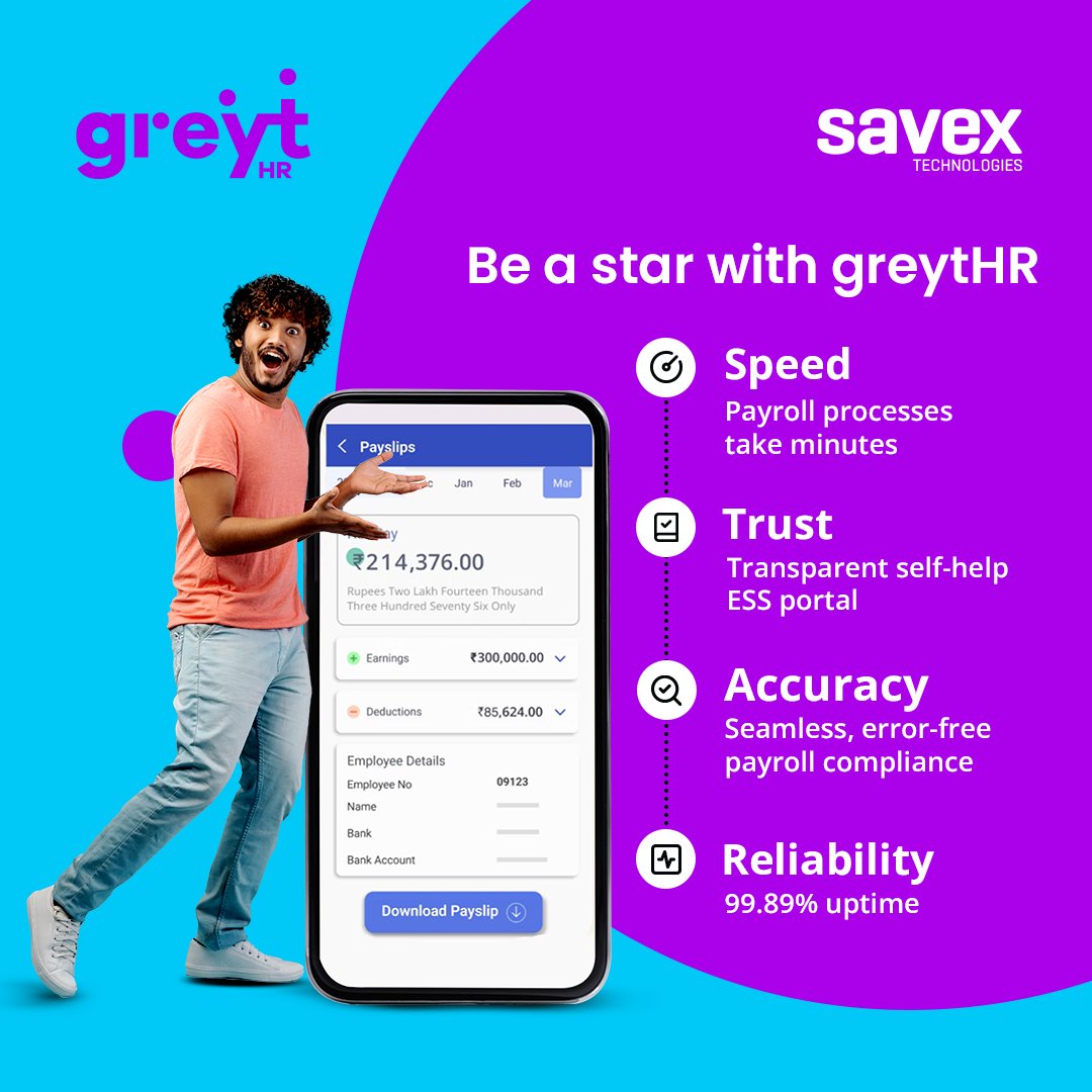 SavexTechnology's tweet image. Tired of complex payroll processes? With greytHR, streamline your operations, save time, and reduce errors. Experience hassle-free payroll management today!

Register here: forms.zohopublic.in/savextechnolog…

#Savex #GreytHR