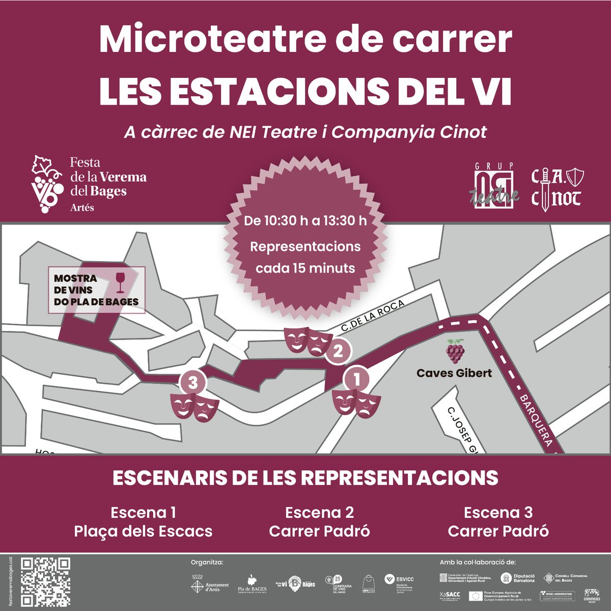 xasacc's tweet photo. Microteatre de carrer: les estacions del vi.

Diumenge 6 d'octubre no et perdis les actuacions de NEI Teatre i Cis Cinot a les places del nucli antic d'Artés indicades 👇👇👇. 

A @VeremaBages  Fem cultura de vi! https://t.co/9rBOxyTecP