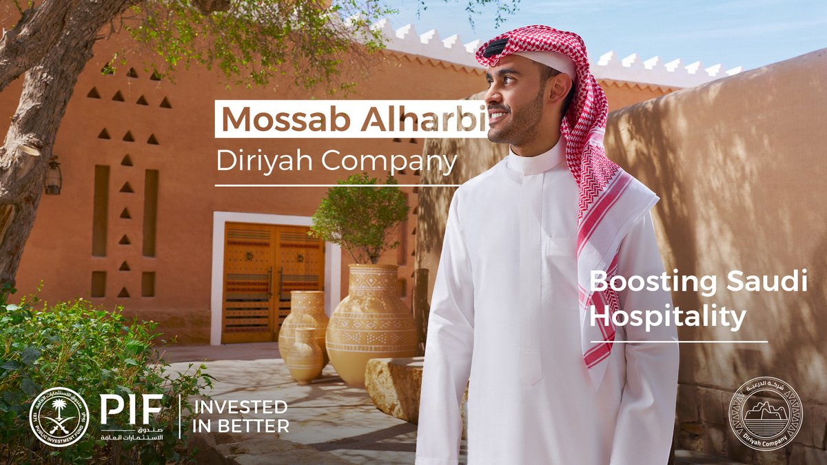 PIF_en's tweet photo. Spurring Saudi hospitality @DiriyahCo, #aPIFcompany, Mossab Alharbi is opening new horizons and building a #LegacyThatMatters. #InvestedInBetter https://t.co/FdqBVlekib