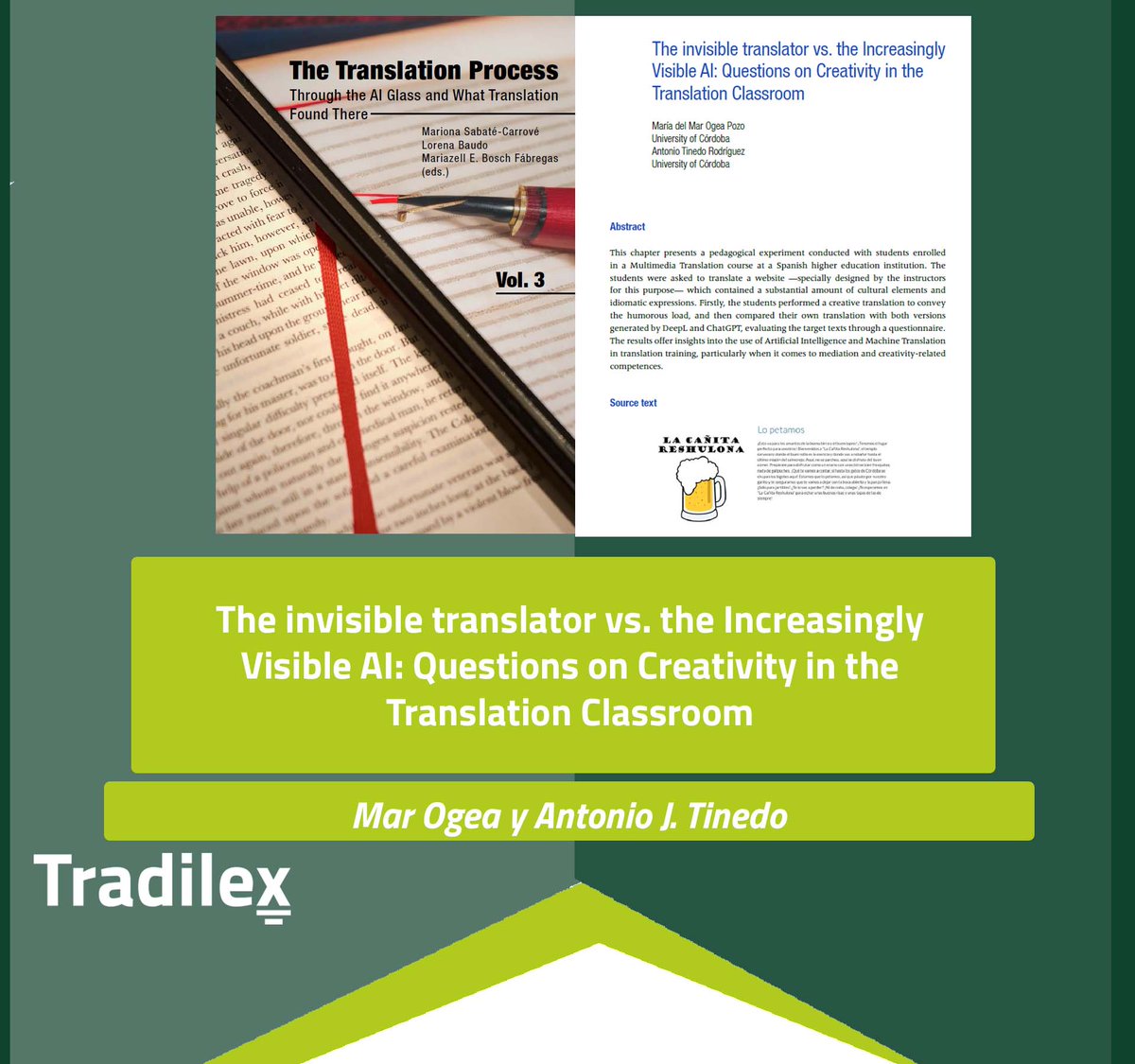 En <a href="/tradilex/">TRADILEX</a> tenemos una firme apuesta contra las malas prácticas y las trágicas consecuencias de la #IA en Traducción. En este chapter, liderado por <a href="/MarOgea/">Mar_Ogea</a> en coautoría con <a href="/antj_tinedo/">Antonio-Jesús Tinedo-Rodríguez</a>, se vindica de con base empírica la importancia de la traducción humana y de la creatividad