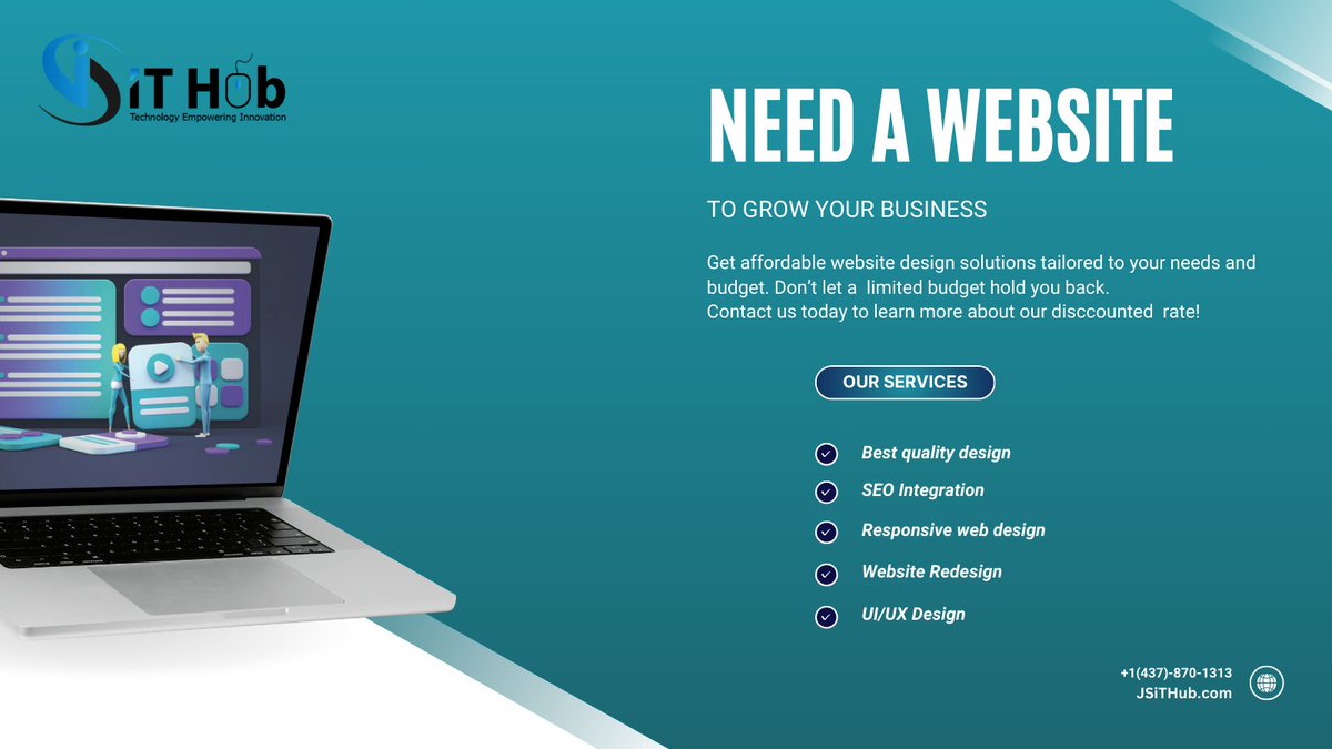 jsithub's tweet image. As a premium design company, we create custom websites that meet your business needs and keep you ahead of the competition. Our affordable website design services drive conversions and attract more visitors. Ready to grow? Visit our website today!
Phone: +1(437)8701313