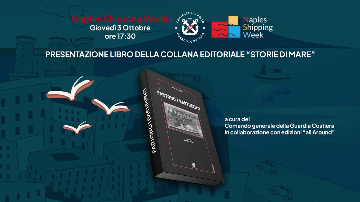 guardiacostiera's tweet image. Oggi alle 17.30 a Napoli, durante la #naplesshippingweek, la #GuardiaCostiera presenterà il libro "Partono i bastimenti" di Gianluca Gerli, della collana #StoriediMare, curata dal Comando Generale  con le Edizioni All Around.
Link per la diretta: nsweek.com/registrazione-…