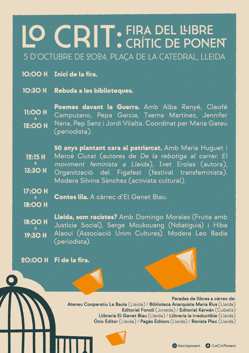 Parlem amb l'Arnau Huguet i el Rafel Baitg, dos dels membres de l'organització de 'Lo Crit, La Fira del Llibre Crític de Ponent', que tindrà lloc aquest dissabte 5 d'octubre de 10h a 20h, a la Plaça de la Catedral de Lleida.

Recupereu l'entrevista! 

radiorossello.cat/programs/entre…