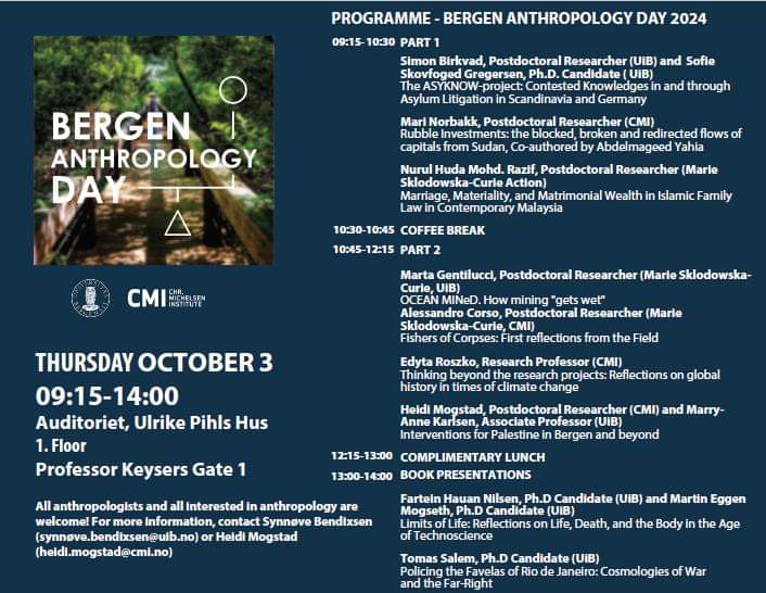 BergenAnthropology (@bergenanthropo1) on Twitter photo Today is the annual Bergen Anthropogy Day, by us in <a href="/BergenAnthropo1/">BergenAnthropology</a> & <a href="/cmi_no/">CMI Bergen</a>. A dense programme (w. free lunch) mostly by postdocs & PhDs, through frontlines of ethnography, history, theory, injustice, activism, life, death, money, war, technoscience - & more. Thank you, all! Today is the annual Bergen Anthropogy Day, by us in <a href="/BergenAnthropo1/">BergenAnthropology</a> & <a href="/cmi_no/">CMI Bergen</a>. A dense programme (w. free lunch) mostly by postdocs & PhDs, through frontlines of ethnography, history, theory, injustice, activism, life, death, money, war, technoscience - & more. Thank you, all!