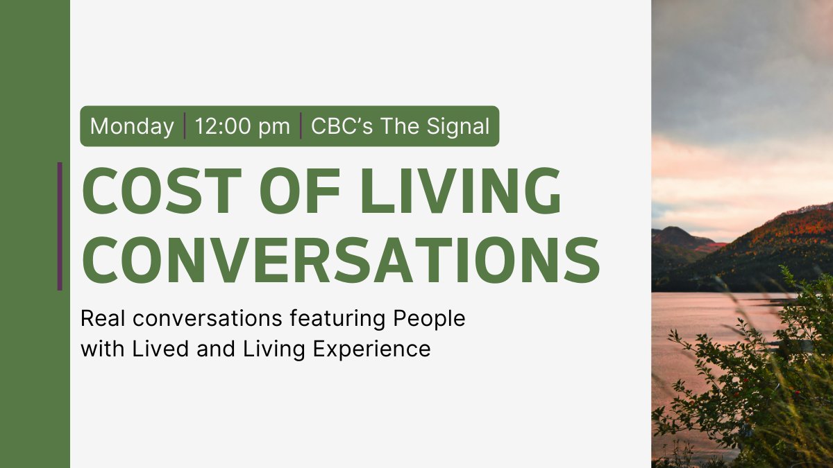 foodfirstNL's tweet photo. Tune in to CBC's The Signal on Radio One this Monday to hear from People with Lived and Living Experience of food insecurity.

They're sharing some of the cost-of-living conversations they're having with friends and neighbours as we head into the colder months. https://t.co/t7iDo9LVrR