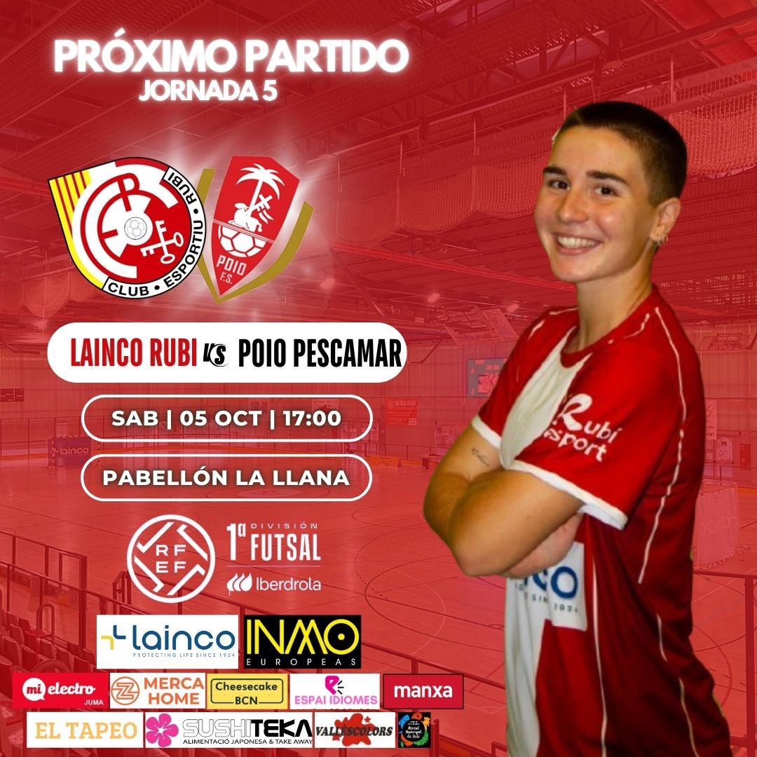Esportiu Rubí FS (@esportiurubifs) on Twitter photo 🔊‼️PARTIDO DE LA SEMANA‼️🔊
Hagamos de la tarde del sábado una fiesta!!!🥳
🆚 <a href="/PoioPescamarfs/">Poio Pescamar FS</a>
⏰ 17:00
📍Pabellón La Llana
📺 @sinopsisvuvuzela @futsalrfef
Preparen sus bufandas, camisetas, voces, palmas… Que empiece el show!!!🙌🏼
VAMOS RUBÍ🔴⚪️ 🔊‼️PARTIDO DE LA SEMANA‼️🔊
Hagamos de la tarde del sábado una fiesta!!!🥳
🆚 <a href="/PoioPescamarfs/">Poio Pescamar FS</a>
⏰ 17:00
📍Pabellón La Llana
📺 @sinopsisvuvuzela @futsalrfef
Preparen sus bufandas, camisetas, voces, palmas… Que empiece el show!!!🙌🏼
VAMOS RUBÍ🔴⚪️