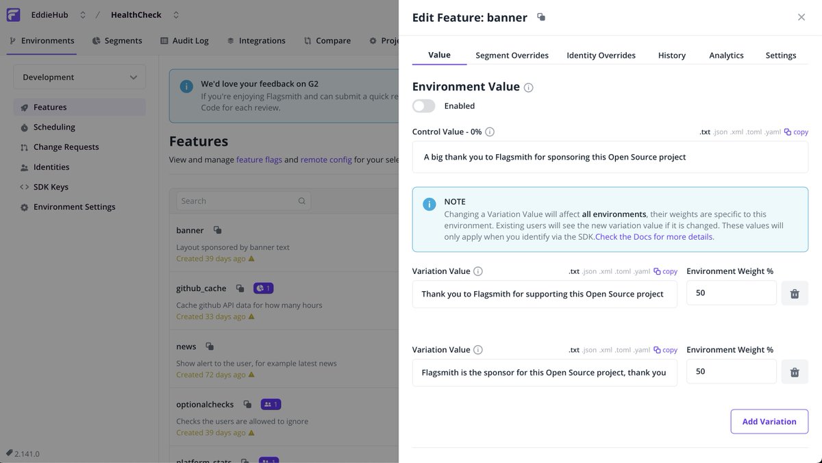 eddiejaoude's tweet image. Can you think of 2 ways to present a feature or text? I know I have.

I always thought A/B testing was just for the big companies. But it is super important and interesting to get actual user usage from multiple options.

Even for my banner text, I have different messages to see…