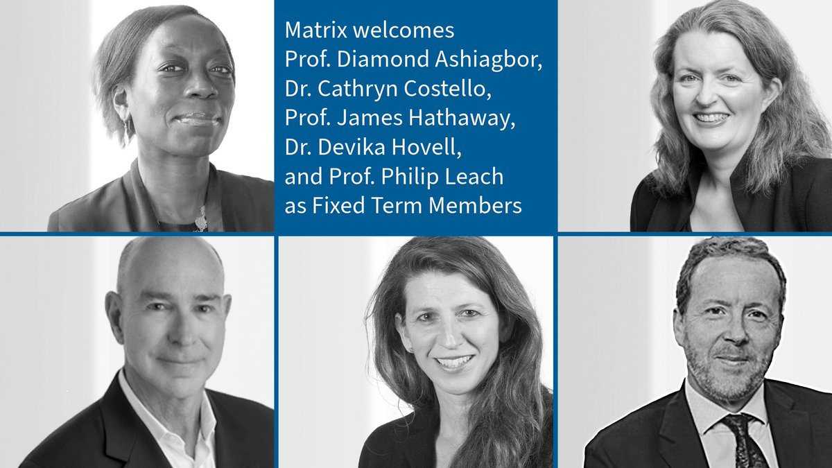 Matrix (@matrixchambers) on Twitter photo We are delighted to welcome Prof. Diamond Ashiagbor, <a href="/ProfCCostello/">Cathryn Costello</a>, <a href="/JC_Hathaway/">James Hathaway</a>, Dr. Devika Hovell, and Prof. Philip Leach as Fixed Term Members.
For more information regarding their expertise or our new Fixed Term Membership initiative, click here ow.ly/eWkg50TC3YZ We are delighted to welcome Prof. Diamond Ashiagbor, <a href="/ProfCCostello/">Cathryn Costello</a>, <a href="/JC_Hathaway/">James Hathaway</a>, Dr. Devika Hovell, and Prof. Philip Leach as Fixed Term Members.
For more information regarding their expertise or our new Fixed Term Membership initiative, click here ow.ly/eWkg50TC3YZ