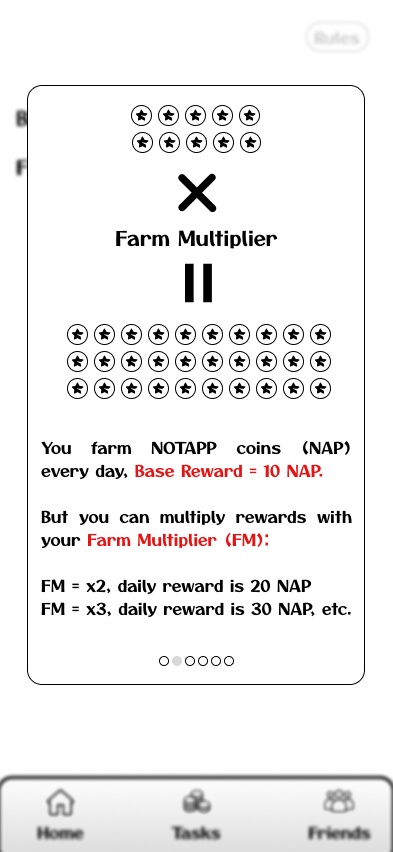 notappx's tweet photo. 🧵 NOTAPP mechanics explained

1. sign up to start passive farming

no need to take active actions and spend a lot of time.
you get NAP (10 base tokens) every day and the total amount depends on your Farm Multiplier https://t.co/Y49Hm1dFvZ