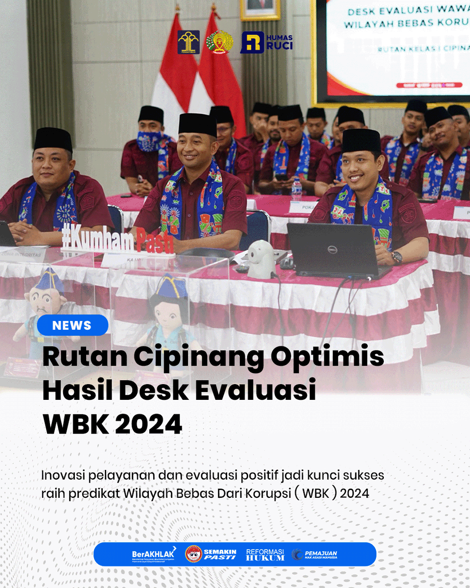 rutan1cipinang's tweet photo. Rutan Cipinang Optimis Hasil Desk Evaluasi WBK 2024
#RUCI
#SemakinPASTI
#Pemasyarakatan
#ASNBerAKHLAK
#kanwilkumhamdki
@Kemenkumham_RI
@DITJEN_PAS
@kanwilkumhamdki https://t.co/uo5IKhfB63