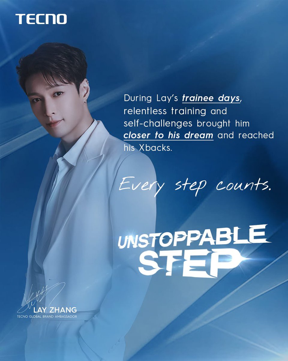 EXOLINTL9's tweet photo. [03/10/24] tecnomobile Update with #LAY 

Curious about Lay's unstoppable journey? From trainee days to stardom, every step counts.

#TECNO #UnstoppableStep #StopAtNothing #EveryStepCounts #HappyBirthdayLayZhang1007 #LAYZHANG #EXO #엑소 @weareoneEXO @lay_studio @layzhang https://t.co/OFC9bIPvtG