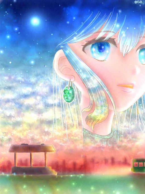 #みんなの過去絵ギャラリーこれも4年位前のイラストですここら辺から、自分なりの描き方の方向性が、見えてきた気がします。こんな感じの、ブルーの夜空は好きなので今でも、度々描いています#とびきりのブルーを魅せて下さい 