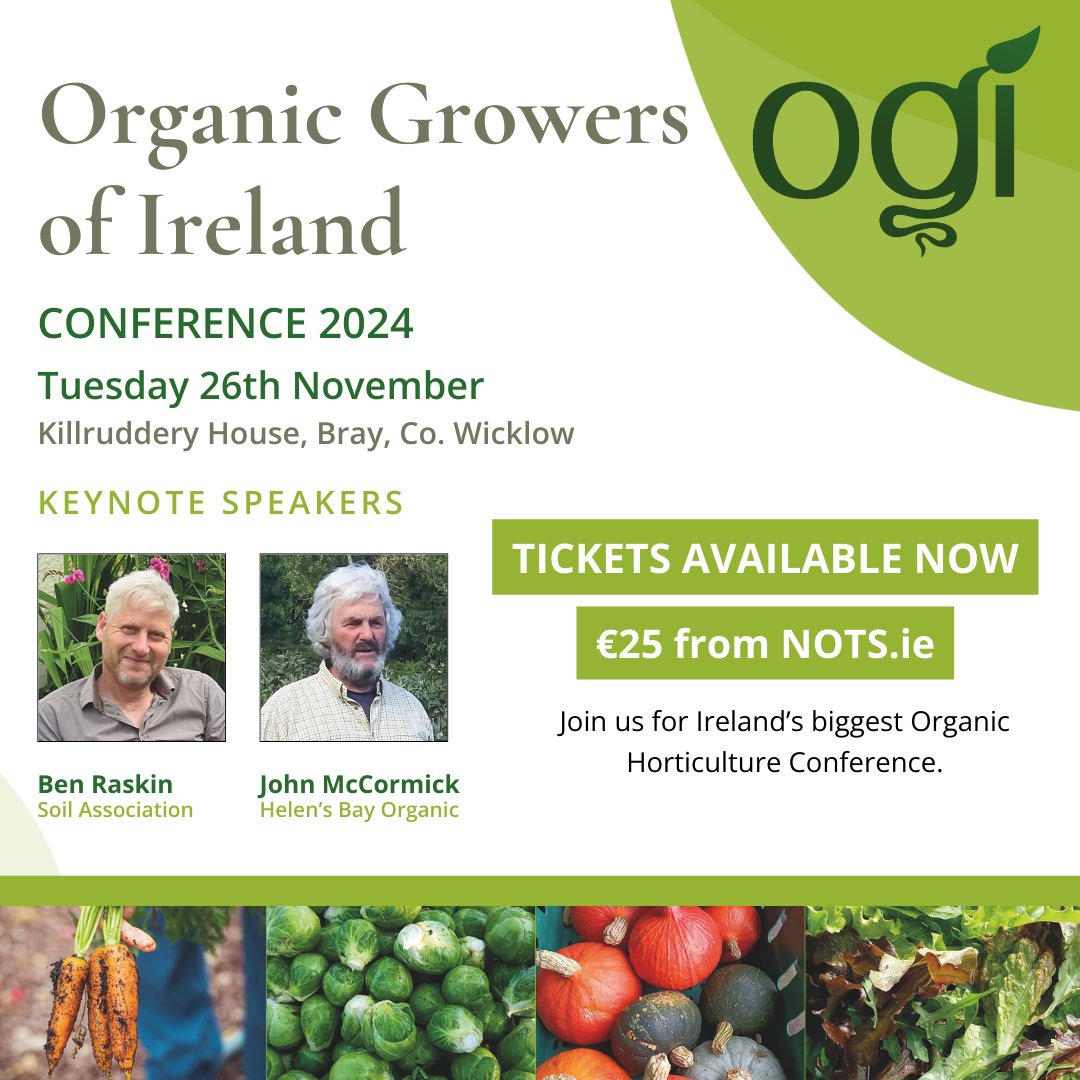 Tickets for our annual OGI Conference are now on sale!
This year's conference takes place in the beautiful surroundings of Killruddery House with headline speakers Ben Raskin, Soil Association and John Mc Cormick, Helen's Bay Organic &amp; more soon.
👉nots.ie/events/ogi-con…