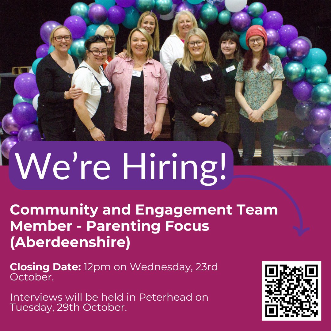 We're hiring a Community and Engagement Team Member—Parenting Focus in Aberdeenshire, Scotland!

💼 Full-time (37.5 hours/week)
💰 £28,000 per annum
🗓️ Apply by 23rd October!

Learn more and apply at whynottrust.org/about-us/vacan…

#JobOpportunity #ParentingSupport