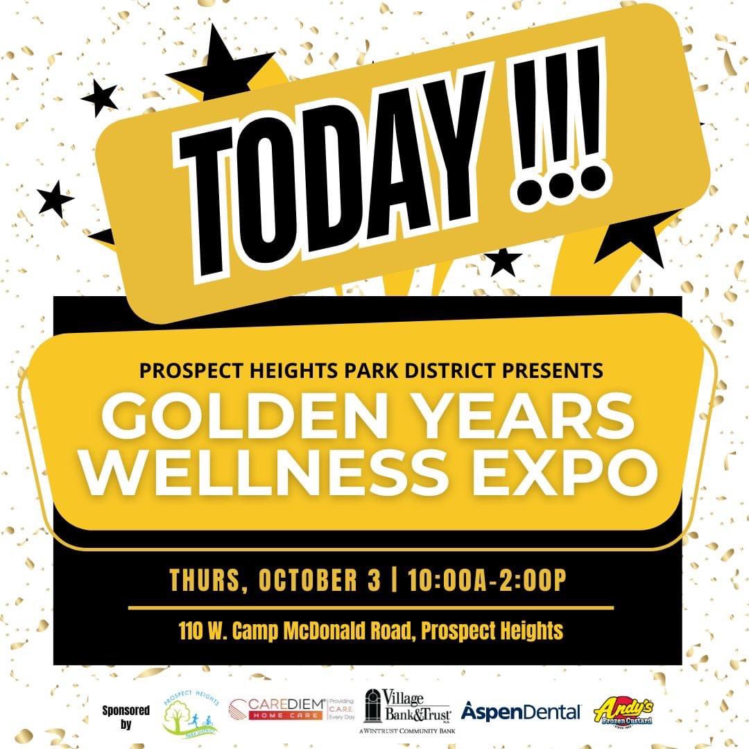 ProspectHtsPrks's tweet photo. Join fellow active adults TODAY - 10/3, 10am-2pm at the GOLDEN YEARS WELLNESS EXPO! The day will be packed with door prizes, goody bags &amp; refreshments to the first 250 attendees, health screenings and valuable resources from local organizations tailored just for you. https://t.co/dBQCnAvuKF