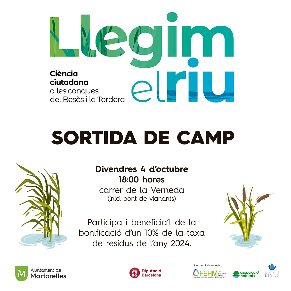 📣 Demà tenim nova sortida del projecte 🏞️ Llegim el riu 🐟

✅ Participa i beneficia't d'una bonificació del 10% de la taxa de residus.

📆 Divendres 4 d'octubre
🕐 18 hores
📌 Carrer de la Verneda (inici pont de vianants)

#LlegimElRiu #Riu #BesòsTordera #Ciència