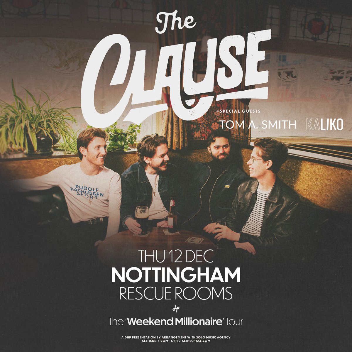 Additional support for <a href="/theclauseuk/">THE CLAUSE</a> will be from Notts band <a href="/kalikoband_/">KALIKO</a> to join the already announced <a href="/tomasmithmusic/">TOM A SMITH</a> this December!

🎟️ Tickets running low! Find them at tinyurl.com/4c39za2y