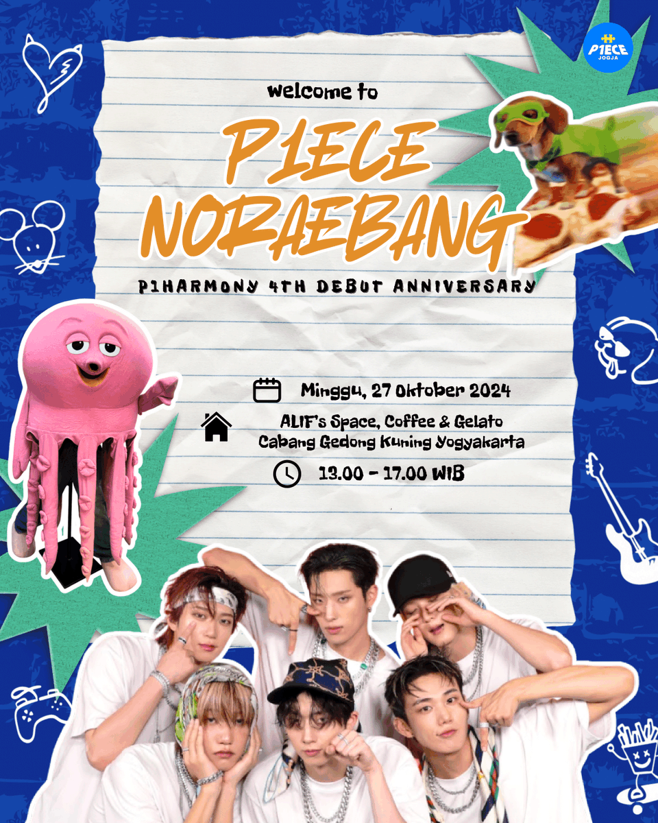 resmania99's tweet photo. 2024 P1H 4TH ANNIV EVENT 🇮🇩
💥🍕・𝙋𝟭𝙚𝙘𝙚 𝙉𝙤𝙧𝙖𝙚𝙗𝙖𝙣𝙜・🐙💥
— event by P1ece Jogja

★ Minggu, 27/10/2024
★ ALIF's Space Gedongkuning YK
📮 https://t.co/bbr1JqqctF 

#P1Harmony_4th_Anniversary
#P1Harmony #피원하모니 #P1ece https://t.co/yvfdsNrVnf