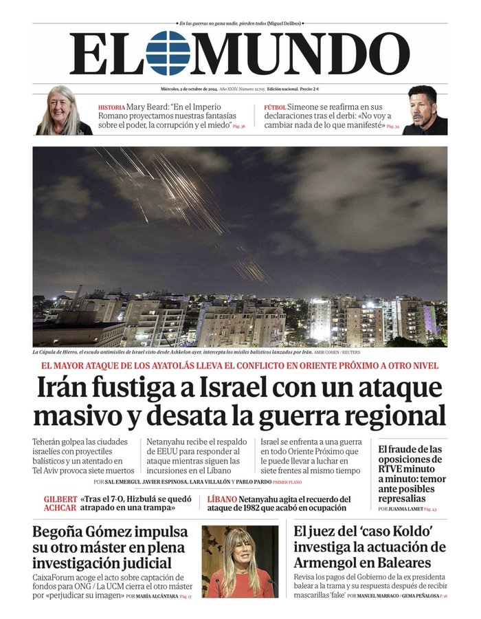 En el mundo paralelo de la prensa occidental, Israel bombardea cuatro países e invade dos de ellos, pero es Irán quien "desata la guerra regional"...