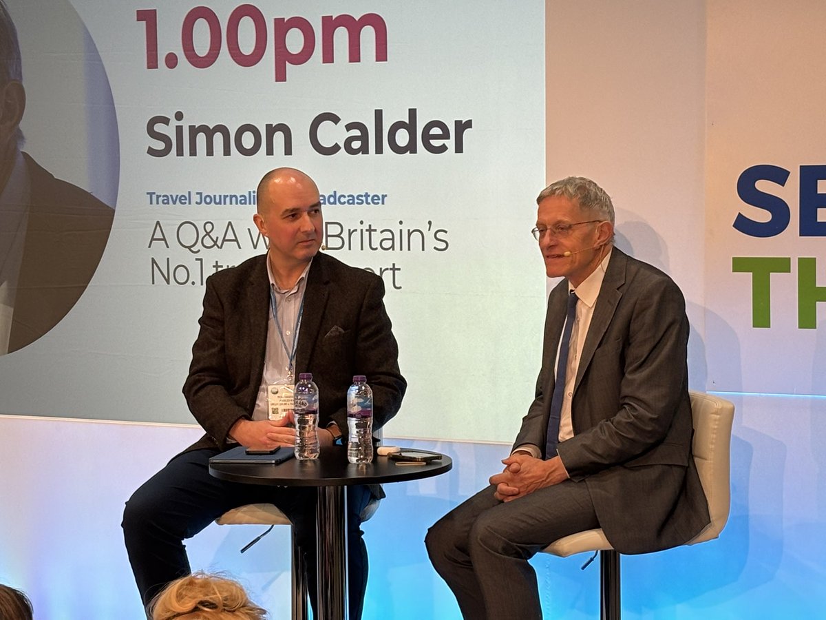 Travel expert Simon Calder is now on stage and sharing his wisdom in a fun Q&amp;A session. Themes on European travel are hot on the agenda 🎤
