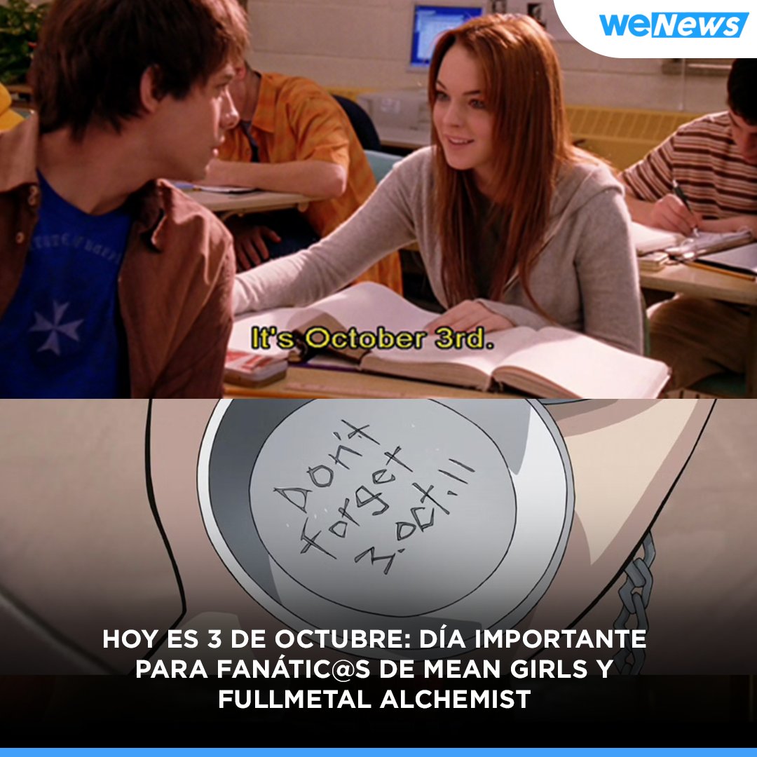 weplaystore_cl's tweet photo. ¡HOY ES 3 DE OCTUBRE! 🙌 Día importante para los fans de #MeanGirls y #FullmetalAlchemist 😍 Celebra esta fecha con los DESCUENTOS IMPERDIBLES de nuestro #CyberPlay disponible en web 🌐 https://t.co/QuuX0CnVeW y en tiendas físicas #WeplayStore https://t.co/8OgBJRADI1