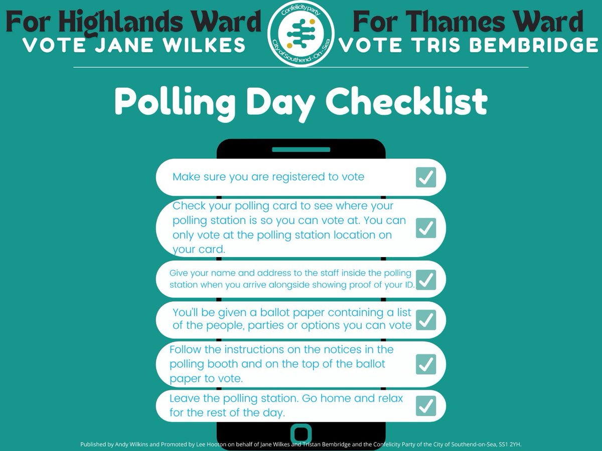 Here is your polling day checklist for those in #HighlandsWard and #ThamesWard today.
#VoteLocal #VoteConfelicity