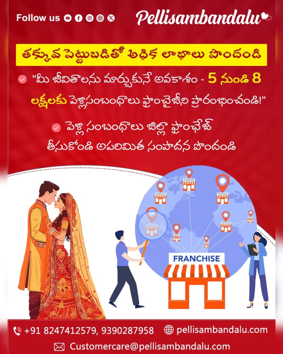 PELLISAMBA27907's tweet photo. *BIG ALERT*
Don't miss the Franchise Opportunity
👉Visit our webiste :
https://t.co/s4sHGmmKso
👉Email ✉️ : Customercare@pellisambandalu.com
👉Call us📞 : 8247412579
👉 Location📍 : Hyderabad
#MatrimonyFranchise
#FranchiseOpportunity
#PartnerWithUs
#OwnAFranchise https://t.co/ADOpybLJvs