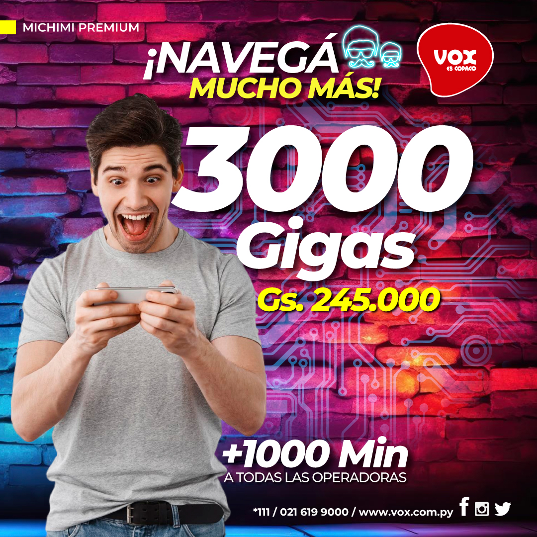voxpy's tweet image. Pórtate a Vox y recibí 3000 GB. ¡Así como leíste 3000GB mensuales, 50GB diarios y minutos libres a todas las operadoras!

Descubrí el plan que dura más.