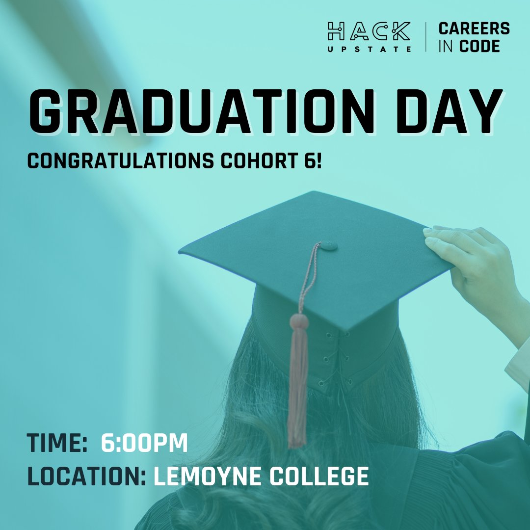 Today is Cohort 6 Graduation! We'll be at James Commons at LeMoyne College at 6pm. We can't wait to show you all the great capstone projects. There will be time to interact with our graduates more with the new science fair style format! Link in bio for more details on Meetup!