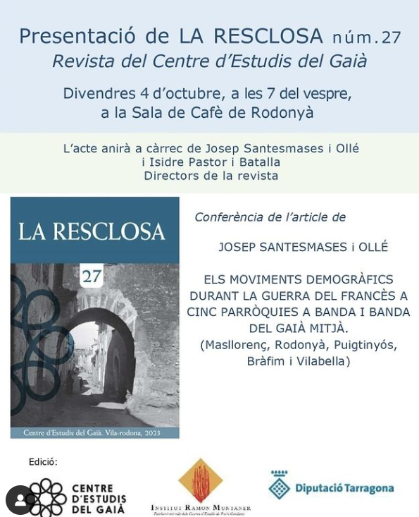 CEstudisGaia's tweet photo. Presentació de La Resclosa 27 a Rodonyà, a càrrec d’Isidre Pastor i Josep Santesmases.

🗓️ Divendres, 4 d'octubre
🕒 A les 7 de la tarda, a la Sala del Cafè de Rodonyà https://t.co/Ugc9ZA6xJj