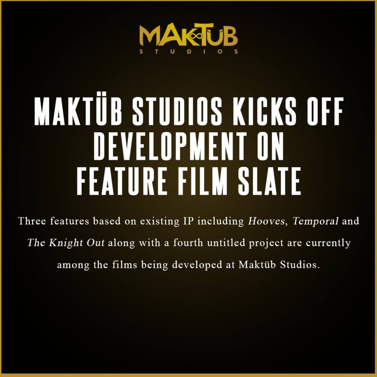 maktubstudios's tweet image. Here we go!
Feature film development has begun on our slate of projects ranging from existing IP to new ones.
#filmdevelopment #scriptwriting #featurefilms #filmslate