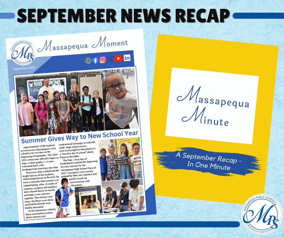 MassapequaPS (@massapequaps) on Twitter photo It's a wrap on the first month of the 2024-2025 school year! Check out all the highlights in the September edition of the Massapequa Minute and Moment. <a href="/DrBillBrennan/">Bill Brennan</a>
Massapequa Moment - September
drive.google.com/file/d/1yeJ6t2…
Massapequa Minute - September
youtube.com/watch?v=FO1ijv… It's a wrap on the first month of the 2024-2025 school year! Check out all the highlights in the September edition of the Massapequa Minute and Moment. <a href="/DrBillBrennan/">Bill Brennan</a>
Massapequa Moment - September
drive.google.com/file/d/1yeJ6t2…
Massapequa Minute - September
youtube.com/watch?v=FO1ijv…