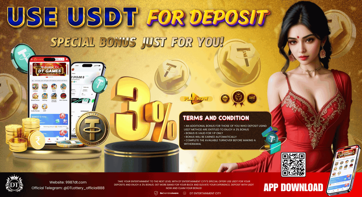 indiagamesvip's tweet photo. Supercharge Your Earnings: Enjoy a 3% Bonus with USDT at DT Entertainment!

🎬 YT : @dtlottery
🌐 Website : https://t.co/UJIUZzdLtm
#INDvsBAN
#INDvsBANTEST
#iOS18
#JanhviKapoor
#Hezbollah
#ViratKohli
#bhagatsinghjayanti
#Dhoom4
#dtentertainment
#dtgames https://t.co/9uI17YVqmt