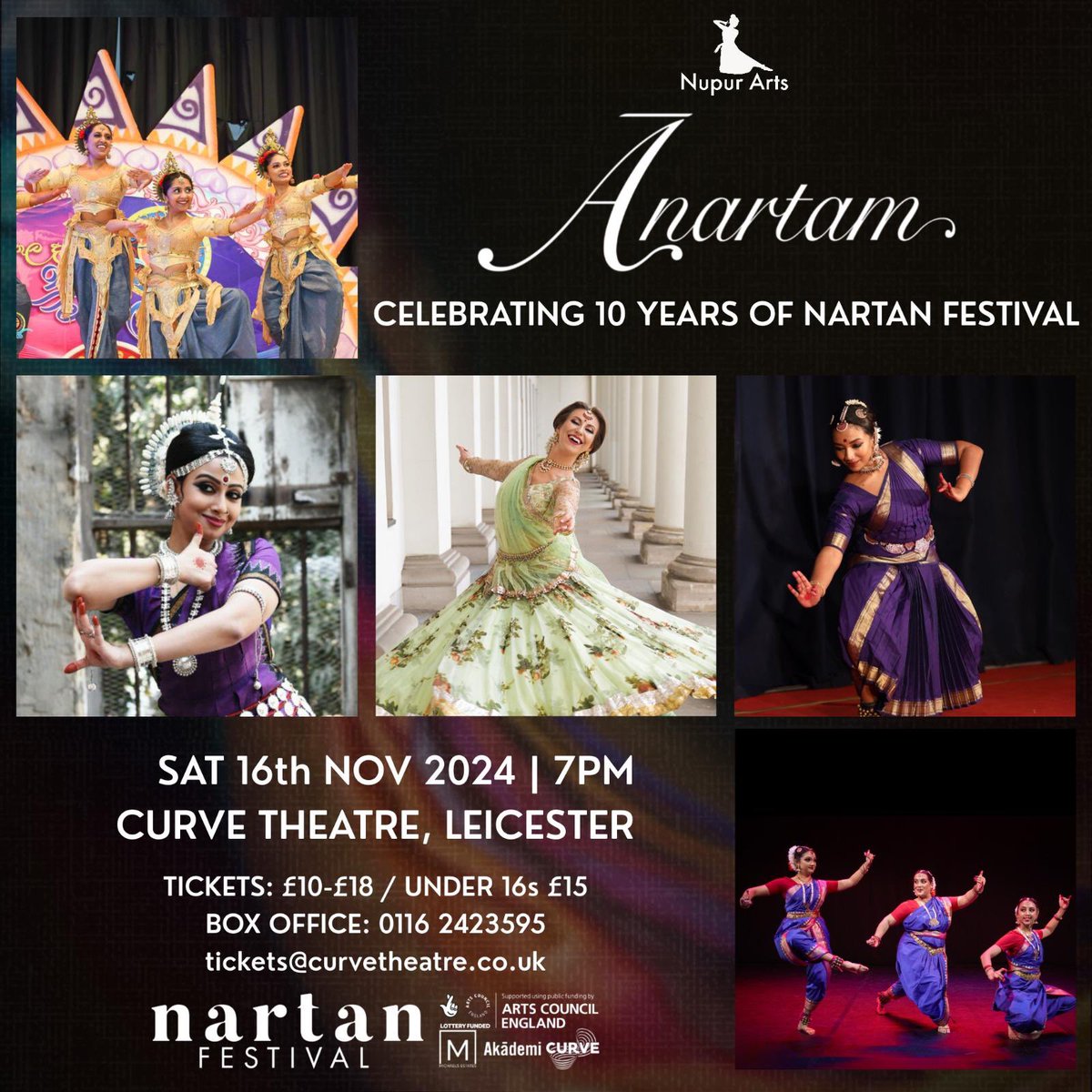 We are thrilled to present the artist lineup for this year’s Ānartam, as we celebrate 10 years of Nartan Festival!

Join us in an evening filled with captivating South Asian Classical Dance, exploring the theme of love and devotion  

curveonline.co.uk/whats-on/shows…