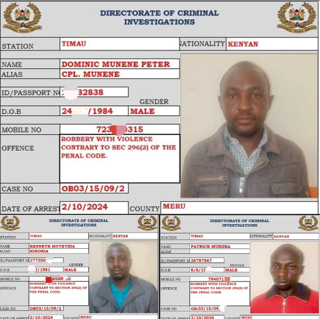 gtntv_kenya's tweet photo. Detectives from the DCI's Criminal Research and Intelligence Bureau, in collaboration with local teams, arrested three suspects linked to violent robbery and recovered an M16 rifle.
#GtnTvDigital
City Mortuary
Outspan Hotel
Gloria Orwoba
Moi University
Abdulswamad Nassir https://t.co/5BezMoIHlQ
