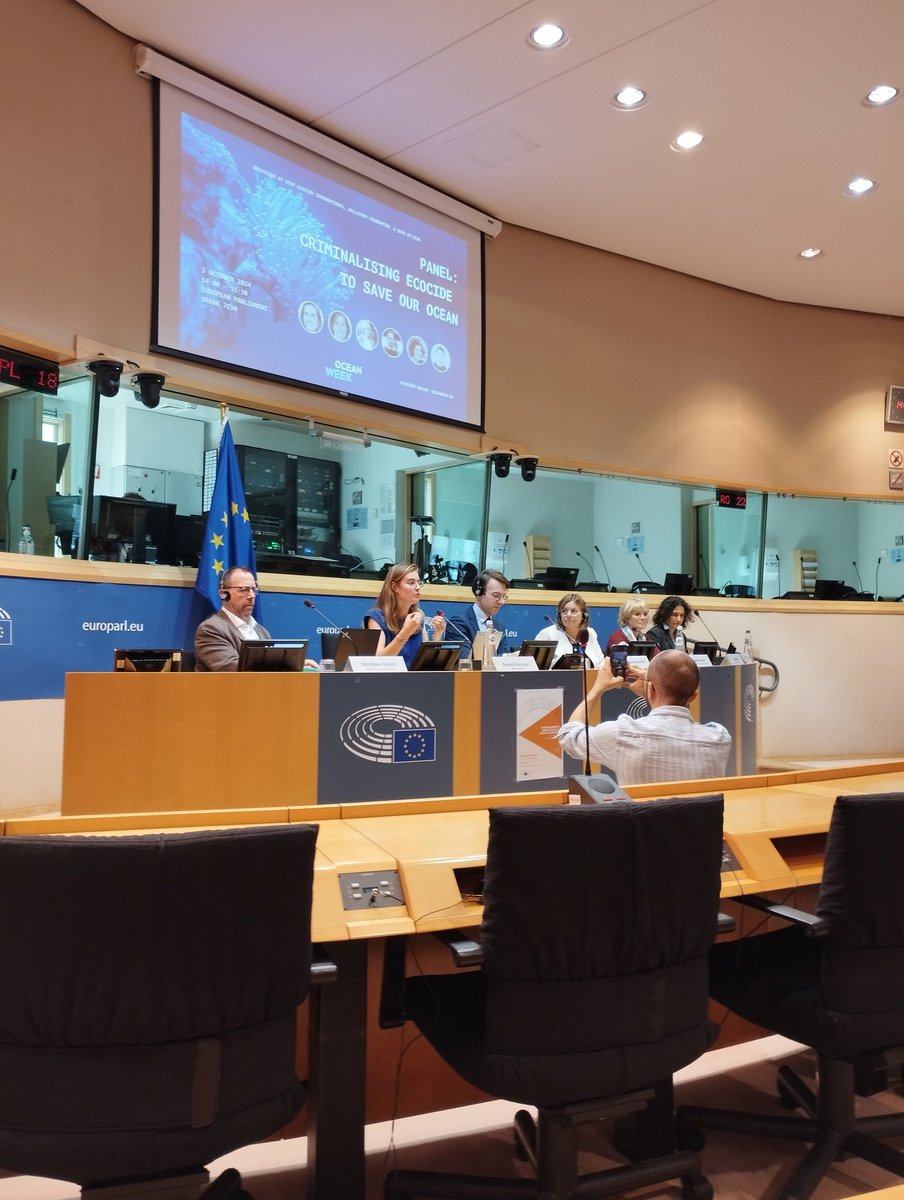 .<a href="/surfridereurope/">Surfrider Europe</a> is today at the ecocide event organised as part of the #EuOceanWeek. It is boosting to hear from such committed MEPs <a href="/emma_frr/">Emma Fourreau</a> at the start of this New mandate reminding the room of the many services and wonders the ocean provides us with