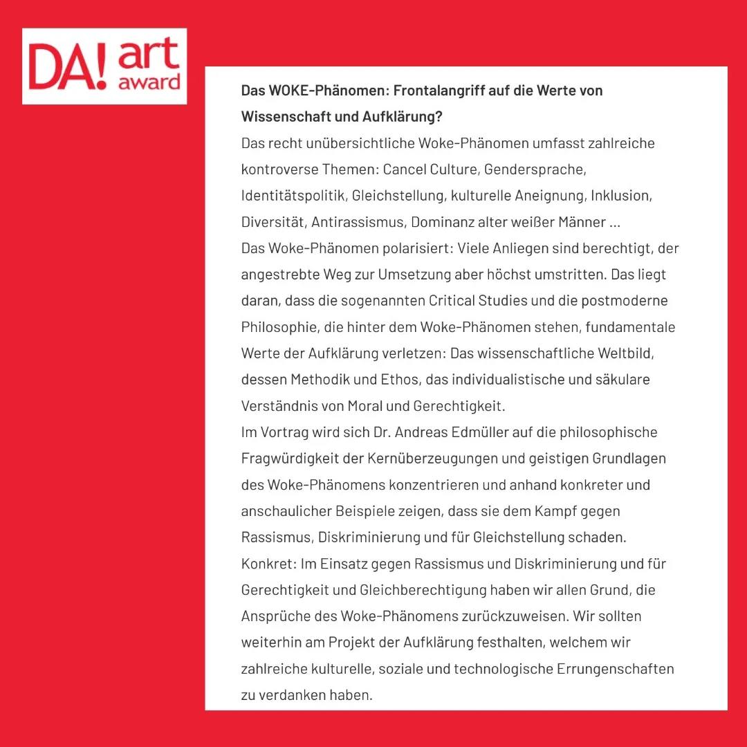 DusseldorferD's tweet photo. Im Rahmen unserer Ausstellung im Stadtmuseum Düsseldorf begrüßen wir am 24.09. unseren nächsten Gast:
Dr. Andreas Edmüller stellt seinen vieldiskutierten Vortrag vor, der sich mit dem Woke-Phänomen und seinen gesellschaftlichen Auswirkungen beschäftigt. 
#checkyourdogma https://t.co/dvaWg1iFMi