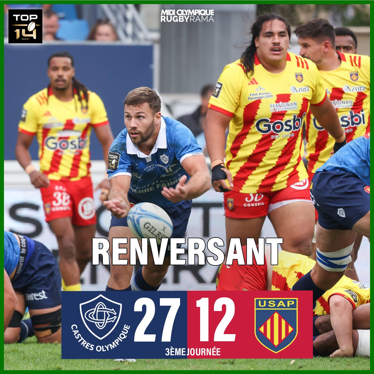 RugbyramaFR's tweet photo. Les Castrais ont longtemps couru derrière le score. Mais grâce à une deuxième période gérée d'une main de maître, le CO s'impose, et a même décroché un bonus offensif !

Le film du match : https://t.co/9tuopumRKK https://t.co/JGCtpWpC3C