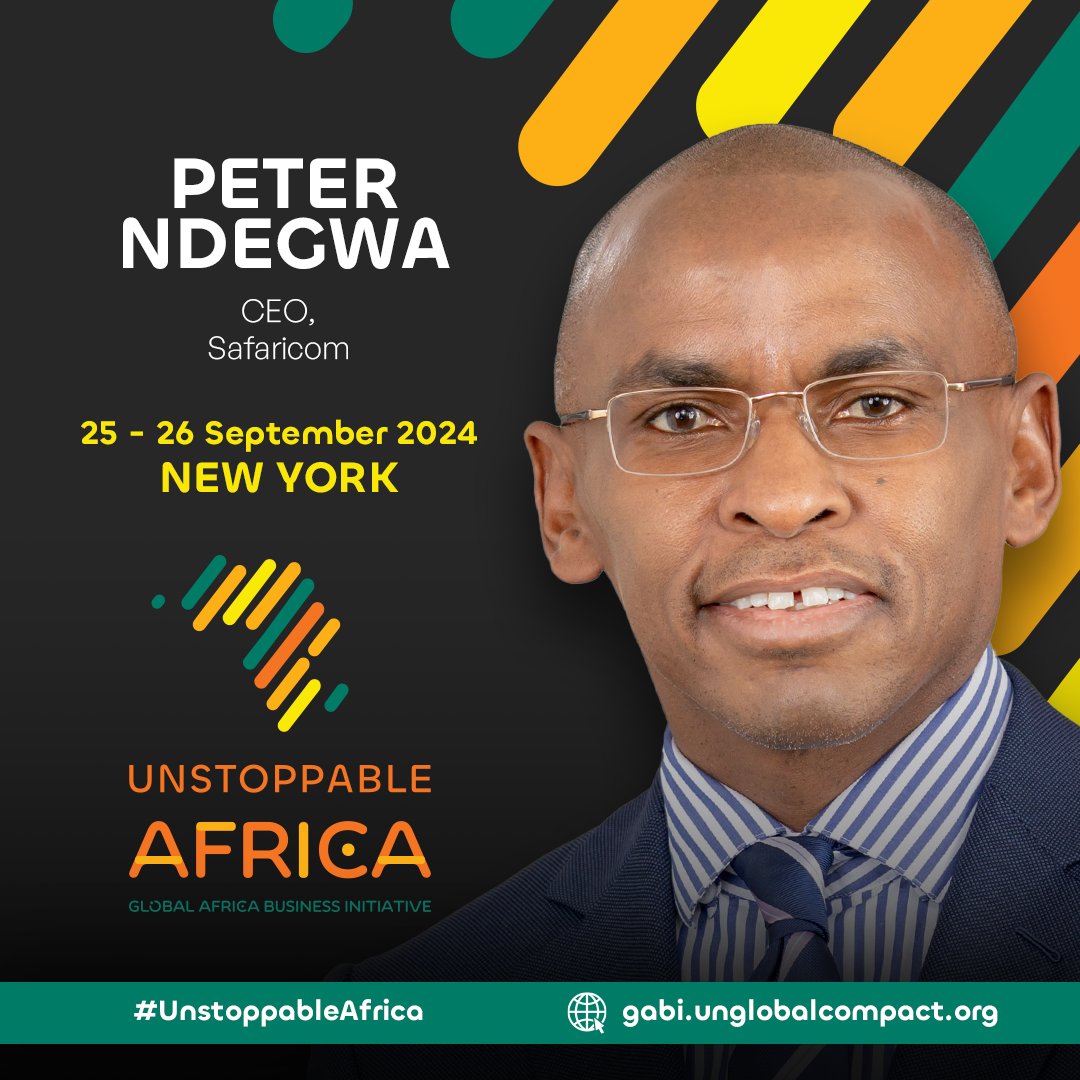 Global Africa Business Initiative (@globalafricabiz) on Twitter photo .<a href="/PeterNdegwa_/">Dr Peter Ndegwa</a>, CEO, <a href="/SafaricomPLC/">Safaricom PLC</a> will, be an esteemed speaker at our flagship Unstoppable Africa event.
Convened by the UN <a href="/globalcompact/">UN Global Compact</a>, Global Africa Business Initiative's Unstoppable Africa event will highlight the growth trajectory and business opportunities within all .<a href="/PeterNdegwa_/">Dr Peter Ndegwa</a>, CEO, <a href="/SafaricomPLC/">Safaricom PLC</a> will, be an esteemed speaker at our flagship Unstoppable Africa event.
Convened by the UN <a href="/globalcompact/">UN Global Compact</a>, Global Africa Business Initiative's Unstoppable Africa event will highlight the growth trajectory and business opportunities within all