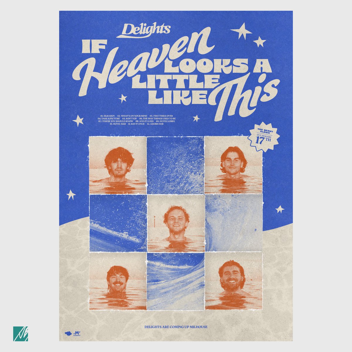 tby_media's tweet photo. 🪩 DELIGHTS
✦ POSTER DESIGN
✦ @delightsband_ are back with a brand new album 'If Heaven looks A Little Like This' coming out soon! So to celebrate, I thought I'd create an album poster. Really like how the typography came out on this one. https://t.co/aXP8Eidt3R