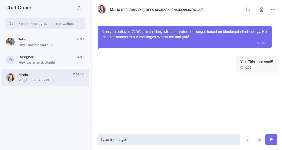 ChatChainApp's tweet image. 𝐔𝐏𝐃𝐀𝐓𝐄 𝐂𝐇𝐀𝐓 𝐂𝐇𝐀𝐈𝐍

This is how the future Chat Chain web/mobile app will look like and yes, its development has been started! 

As it is shown in the screenshot, some features are:

Address book
You can create profile for your friends&apos; wallets and save them in your…