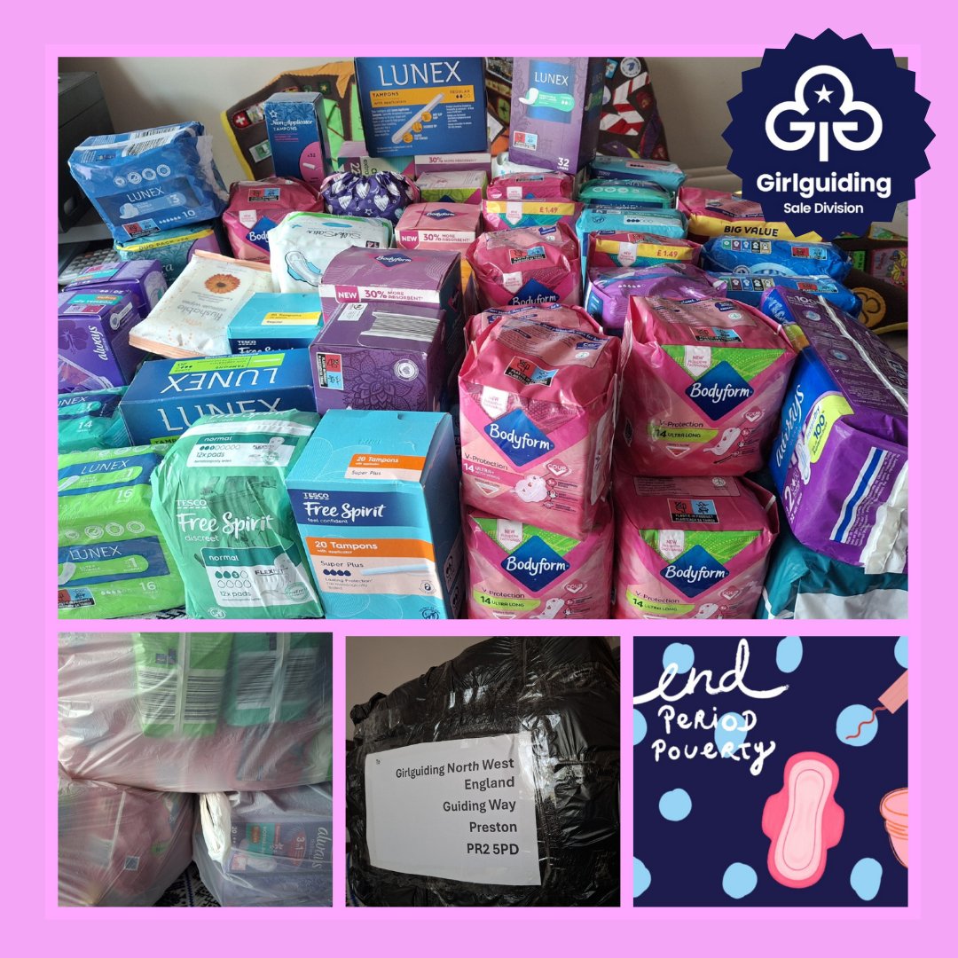 3 parcels of period products packaged up &amp; ready to send off to <a href="/Girlguiding_NWE/">Girlguiding North West England</a> for their period poverty social action project.

Thank you for all your donations 🩷.

girlguidingnwe.org.uk/social-action-…

<a href="/Girlguiding/">Girlguiding</a> 
<a href="/GirlguidingGMW/">Girlguiding GMW</a>