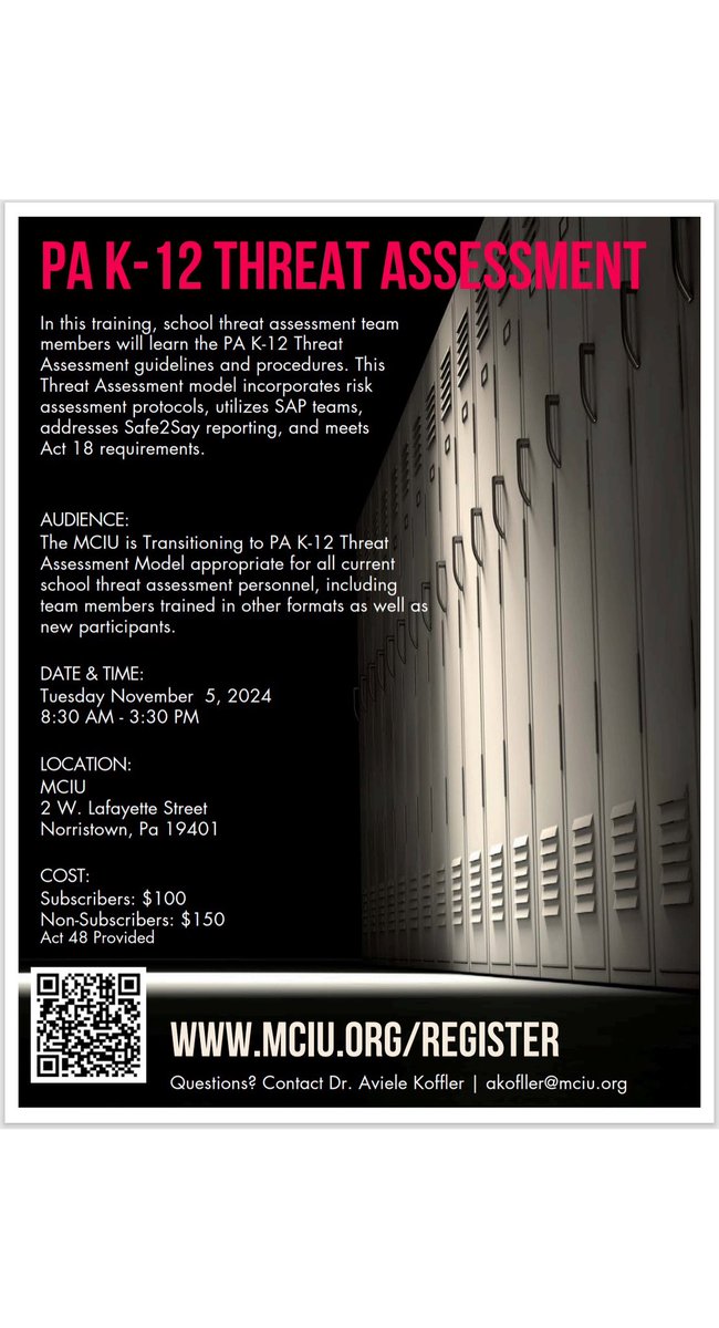 Happy Fall🍂🍁 This season, the MCIU is providing trainings for school Student Assistance Program (SAP) team members and for members of school based Threat Assessment teams.   Please see flyers for more information and for how to register for these important workshops.