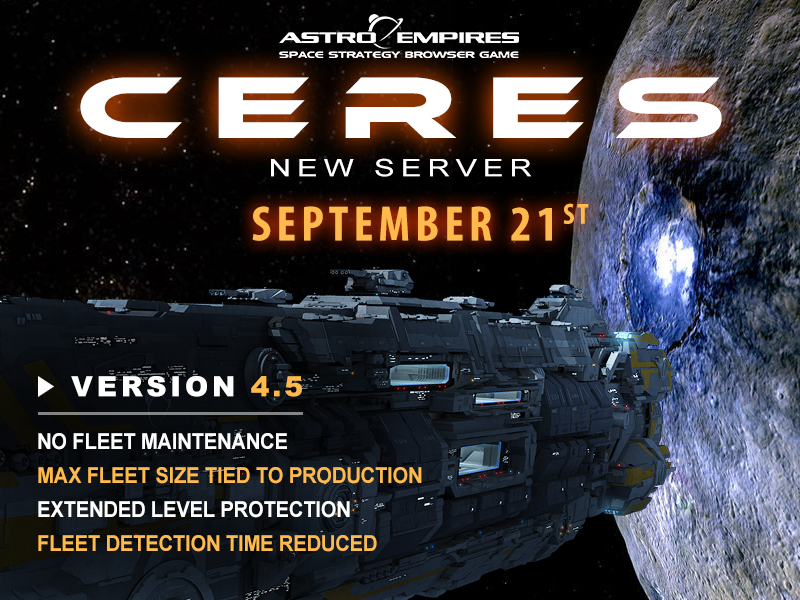 Astro_Empires's tweet photo. The Ceres server is now live! Join us on this exciting new adventure with game version 4.5!

This version brings exciting changes to keep Astro Empires competitive and balanced.

https://t.co/w3pRBinZtc https://t.co/cMEWbpgCHj