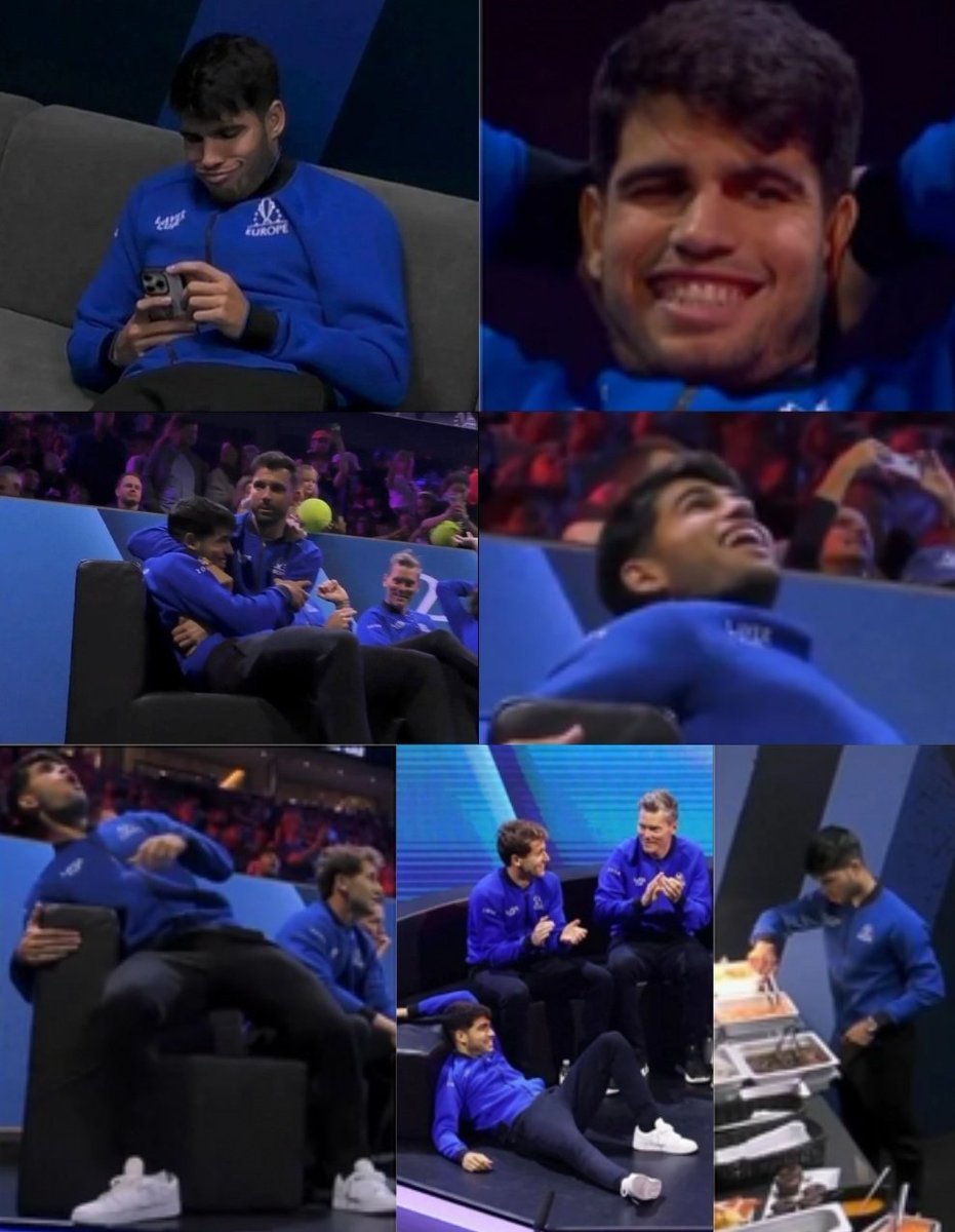 TheTennisLetter's tweet photo. Don't think anyone at the Laver Cup is having as much fun as Carlos Alcaraz 😂 https://t.co/czNOwQGIG6