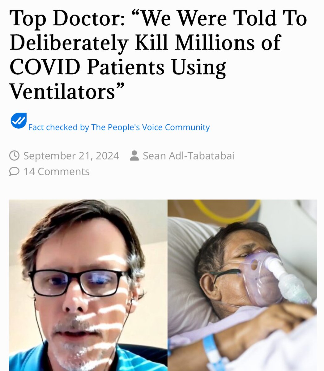 tpvsean's tweet photo. Millions of patients hospitalized for COVID-19 were deliberately murdered at the behest of the government by being hooked up to ventilators, while being denied life-saving medication such as ivermectin, hydroxychloroquine and vitamin D, according to top doctor Mark Bishofsky.

Source: https://t.co/ImrEPwweFa