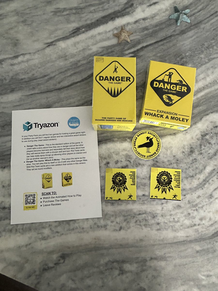 HBernesser's tweet photo. Just received my party pack from @Tryazon !  Danger the game is made by origami whale games and is basically a game where the best story teller wins!  Can’t wait to play! https://t.co/us2QTTwPYj